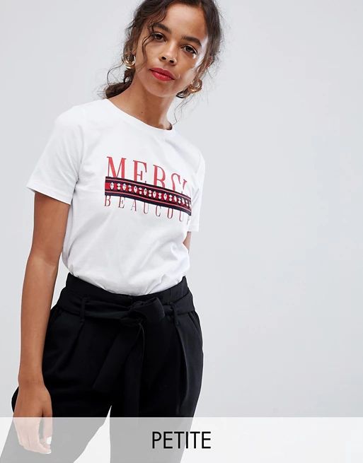 River Island Petite merci slogan t-shirt | ASOS UK