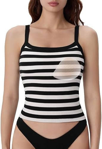 SUUKSESS Women Cotton Rib Padded Tank Tops Sleeveless Spaghetti Strap Square Neck Tops Summer Cam... | Amazon (US)