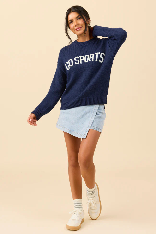 Tatum Go Sports Navy Sweater | Pink Lily