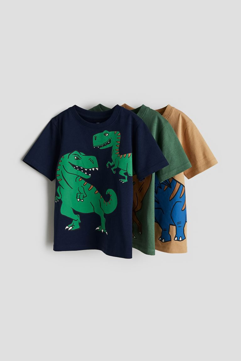 3-pack Printed T-shirts - Dark blue/dinosaurs - Kids | H&M US | H&M (US + CA)