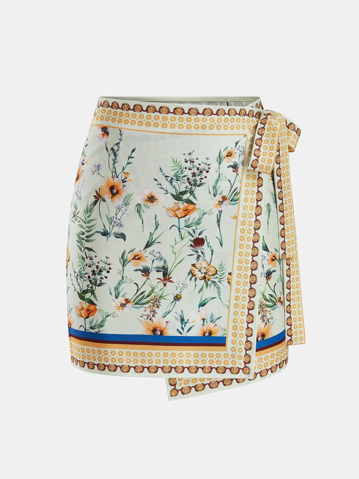 Floral Print Tie Wrap Mini Skirt | Commense
