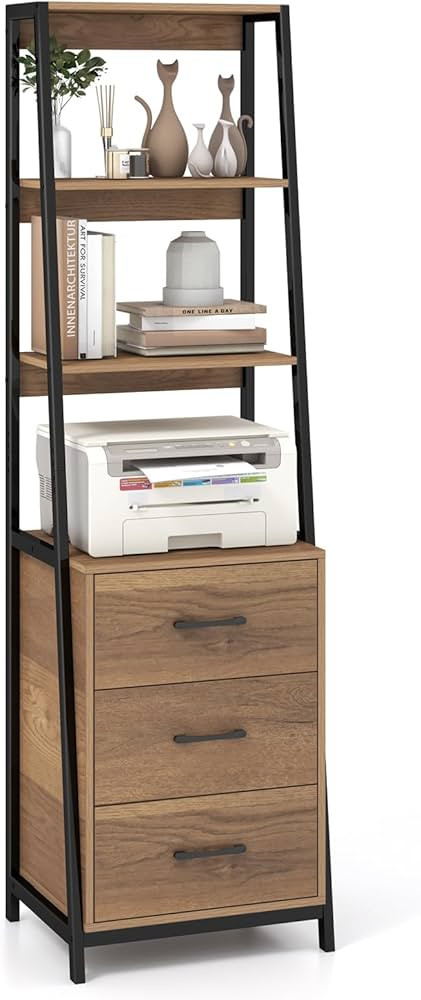 Giantex Ladder Bookshelf with Drawers, 69" Tall Wooden Bookcase with 4 Shelves, Modern Book Shelf... | Amazon (US)