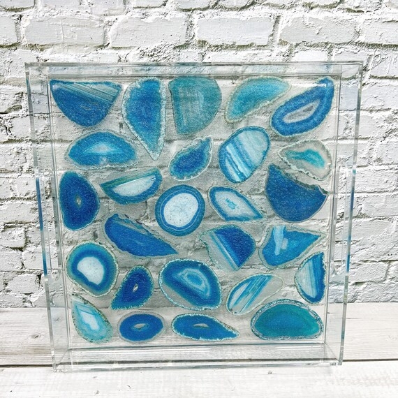 Geode Agate Resin Serving Tray Acrylic Gift Friend Turquoise - Etsy | Etsy (US)