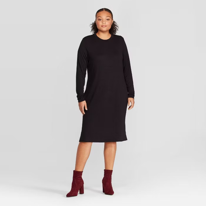 Women's Plus Size Long Sleeve Crewneck Essential Midi Dress - Prologue™ | Target