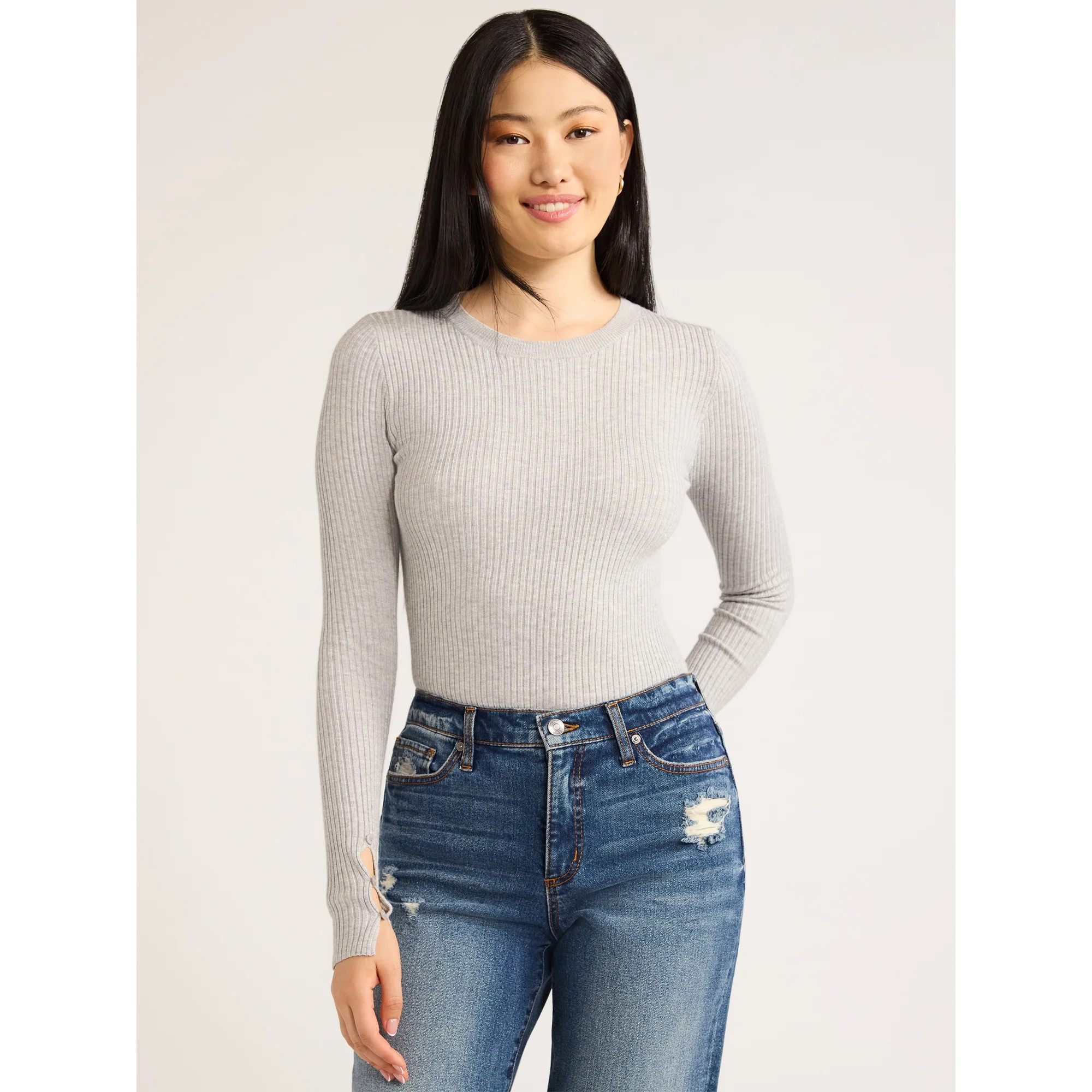 Scoop Women's Ribbed Knit Sweater Bodysuit with Long Sleeves, Sizes XS-XXL | Walmart (US)