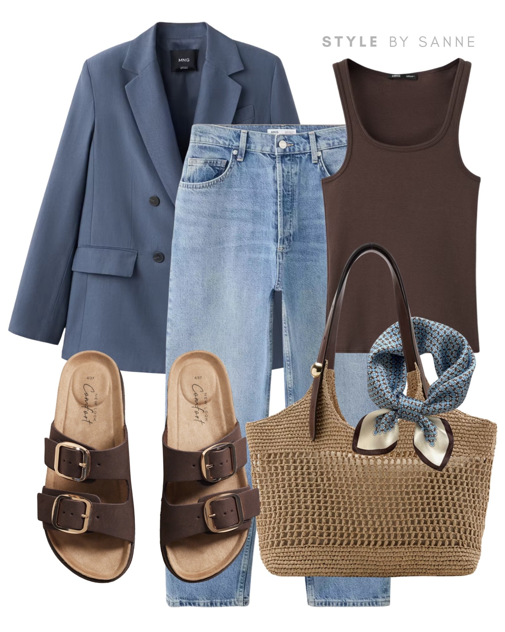 A dusty blue blazer paired with light-wash denim gives this outfit a soft, effortless feel. The dark brown tank and woven bag add warmth and texture, creating a relaxed yet elevated combination.💙

#LTKsummer #LTKworkwear #LTKstyletip