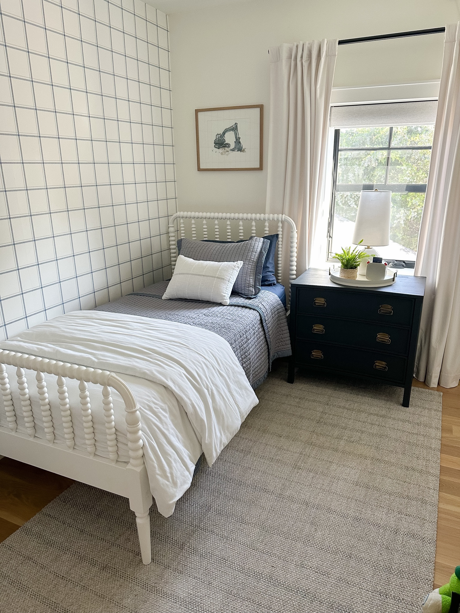 Curtains, navy nightstand, rug on sale!! 

#LTKhome #LTKsalealert #LTKCyberWeek