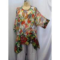 Plus Size Tunic Top, Coco & Juan, Lagenlook Orange Tropical Print Topper, One Plus, Fits 1x, 2x, 3x, B 62 | Etsy (US)