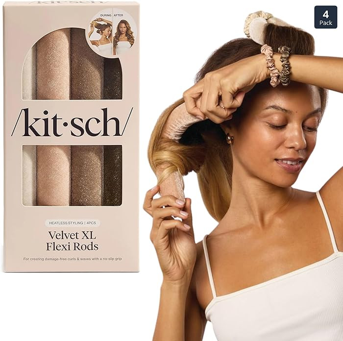 Kitsch XL Flexi Rods for Heatless Curls Overnight - Soft Velvet Hair Rollers for Women - Hair Cur... | Amazon (US)