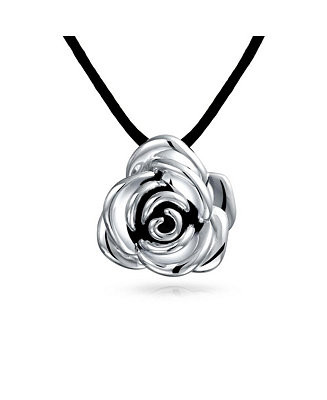 Bling Jewelry Large Flower Rose Pendant Necklace For Women For Black Silk Cord Hollow Oxidized St... | Macy's