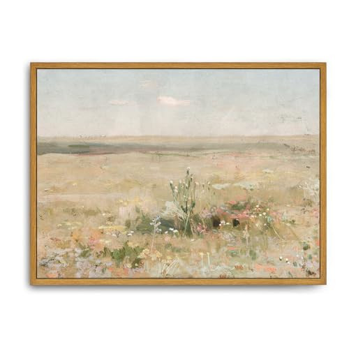 Roslynity Framed Canvas Wall Art Vintage Print Oil Paintings Meadow Landscape Summer Country Soft Green Pastel Retro Aesthetic Artwork for Home Living Room Bathroom Nursery Wall Decor (12"x16") | Amazon (US)