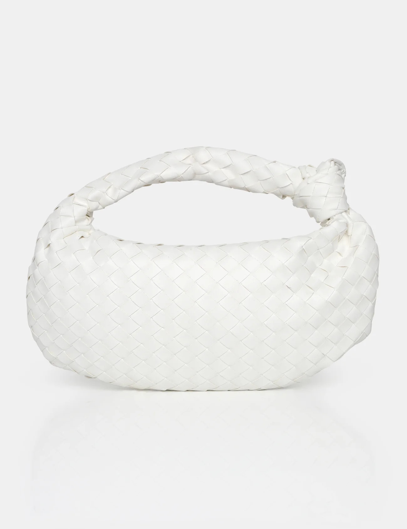 The Blame White Woven PU Knot Detail Mini Grab Bag | Public Desire (US & CA)