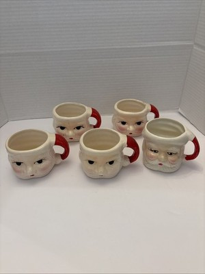 Vintage Set of 5 Santa Face Mini Mugs Ceramic Japan Hand Painted Christmas 2" | eBay US