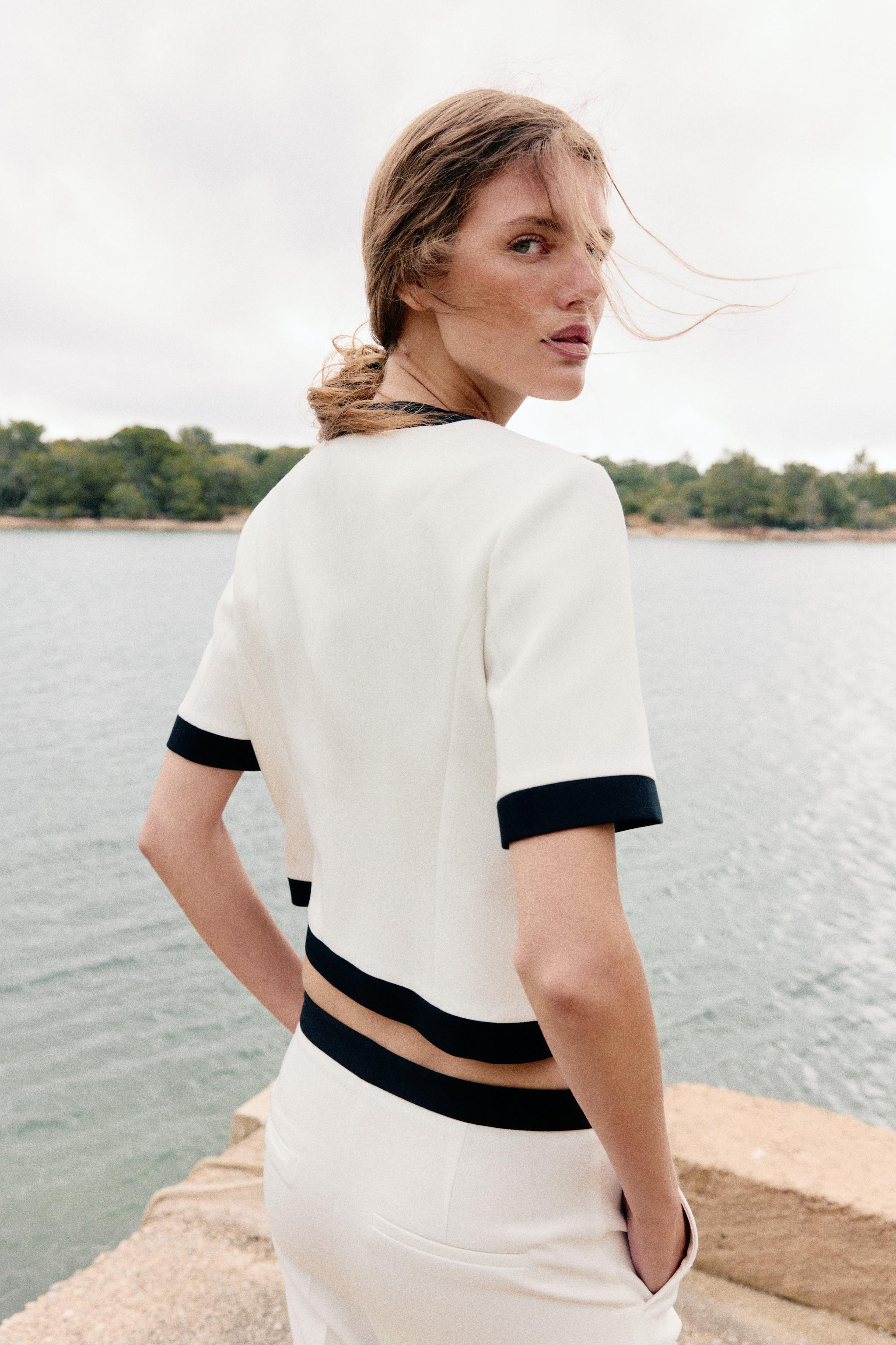 SHORT SLEEVE BLAZER WITH CONTRASTING PIPING | Zara US