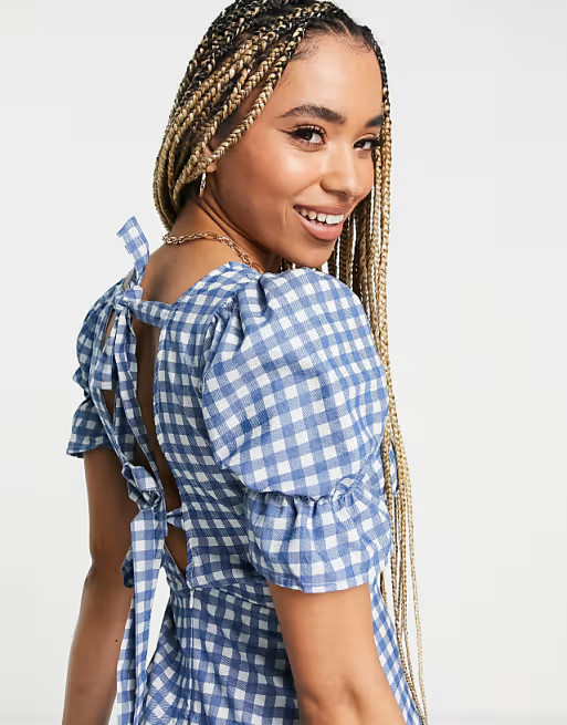 Parisian square neck gingham mini dress in blue | ASOS (Global)