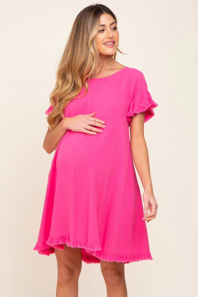 Fuchsia Fringe Linen Maternity Dress | PinkBlush Maternity