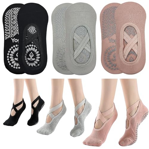KEYRI 3 Pairs Non Slip Yoga & Pilates Socks with Grips & Straps - Breathable Floor Socks for Women & Girls Fitness & Ballet | Amazon (UK)
