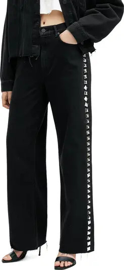 Slake Studded Raw Hem Straight Leg Jeans | Nordstrom