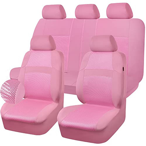 CAR PASS Pink Car Seat Cover Full Sets, Air Breath in Summer Mesh Seat Cover 5mm Sponge Airbag Composite, Cute for Women Girly, Universal Fit SUV, Vans, sedans,Trucks, Automotive Interior All Pink | Amazon (US)