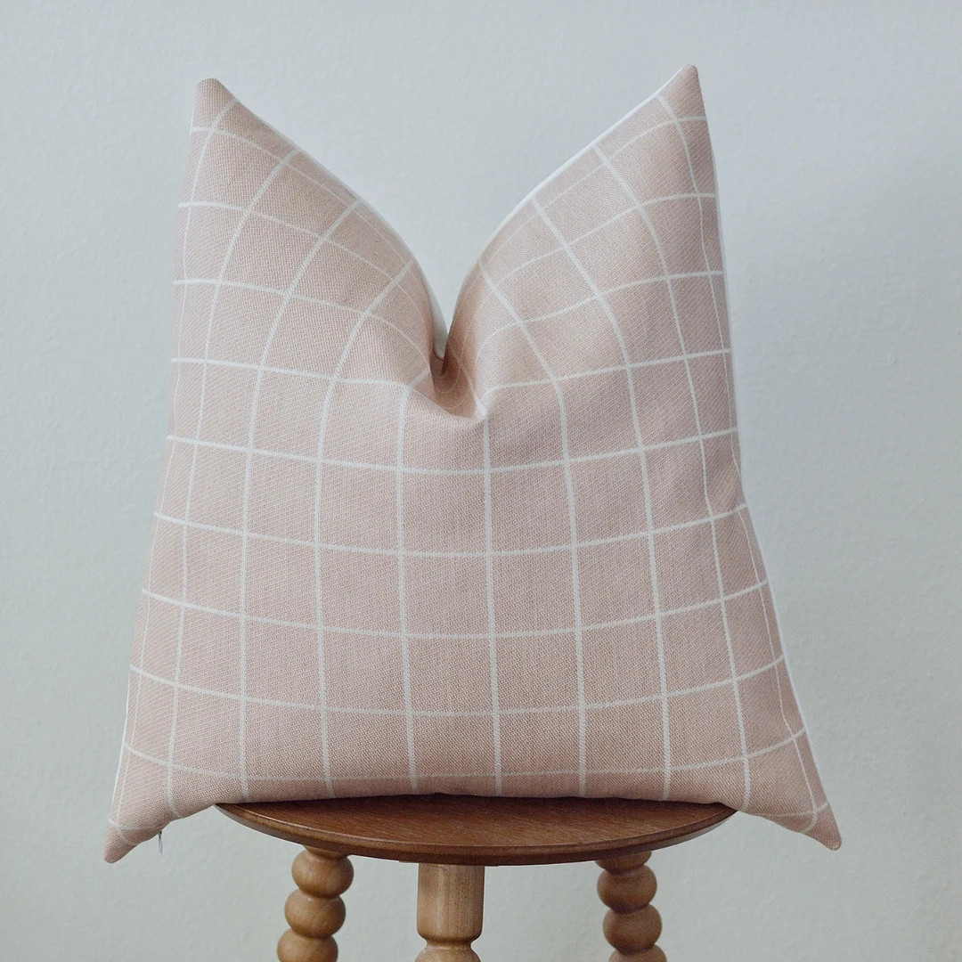 Pink Windowpane Pillow Cover | Etsy (US)