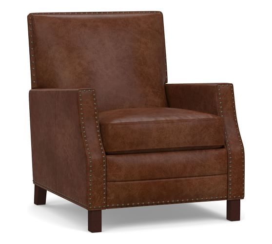 Brixton Square Arm Leather Recliner with Nailheads | Pottery Barn (US)