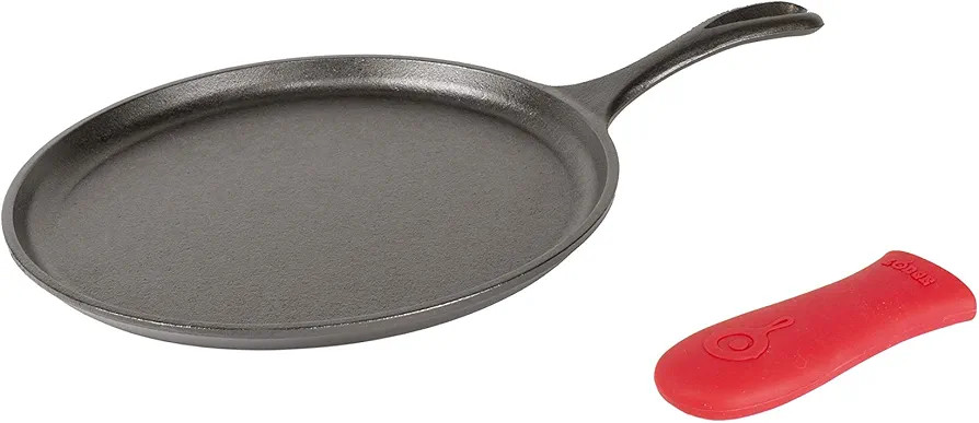 Lodge Cast Iron Round Griddle with Red Silicone Hot Handle Holder, 10.5-inch | Amazon (US)