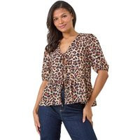 Animal Print Tie Front Woven Top | Debenhams UK