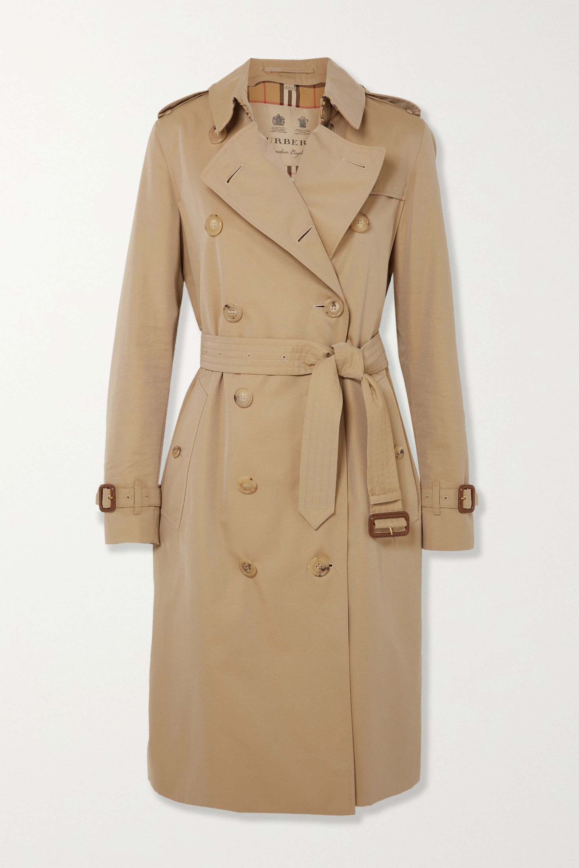 Beige The Kensington Long cotton-gabardine trench coat | Burberry | NET-A-PORTER | NET-A-PORTER (US)