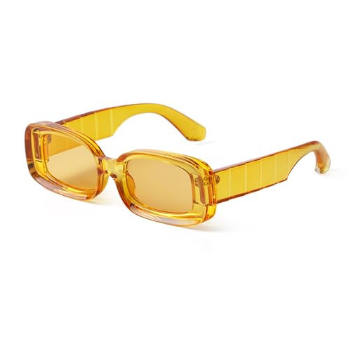 DQbhzh Trendy Y2K Rectangle Sunglasses for Women Men Retro Vintage 90s Chunky Thick Frame Small Square Sun Glasses UV400 Protection Shades Yellow | Amazon (US)