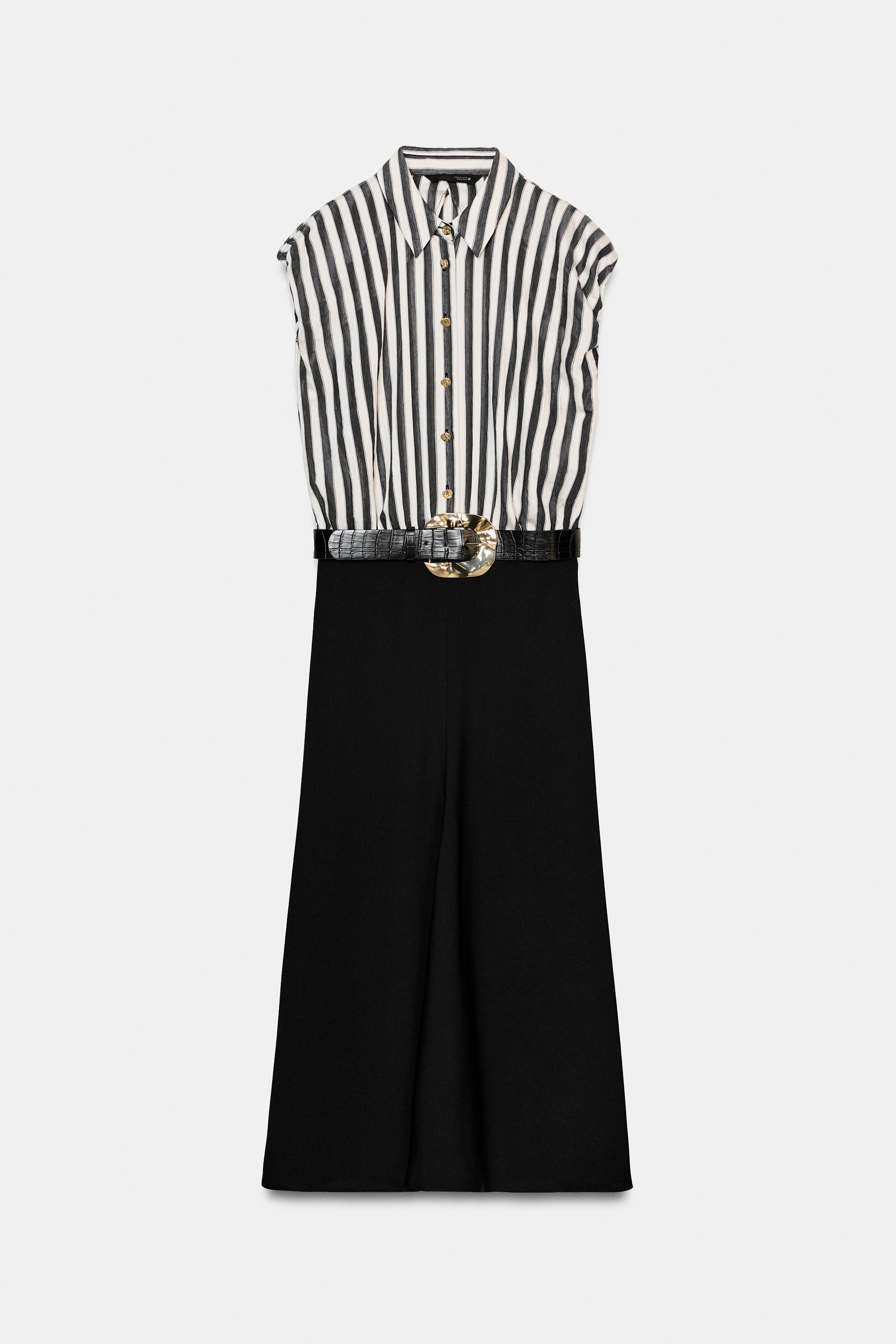 COMBINED STRIPED BELTED MIDI DRESS | Zara Canada
