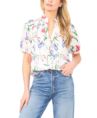 CeCe Women's Ruffle Split Neck Raglan Seam Blouse - Macy's | Macy's