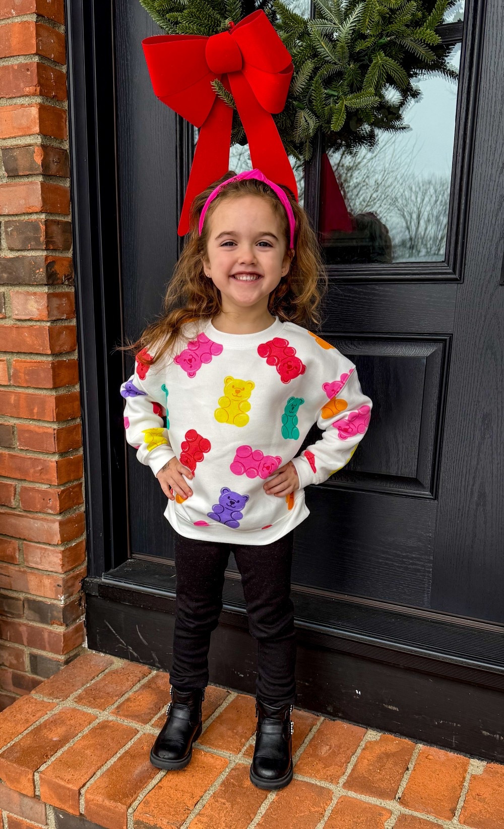 Her cute gummy bear sweatshirt is only $9.98! Gummy bears. Toddler girls. Valentine’s Day. Candy sweatshirt. Kids clothes. School looks. Toddler boots. Black boots. Walmart. Target. Girls clothes 

#LTKSeasonal #LTKKids