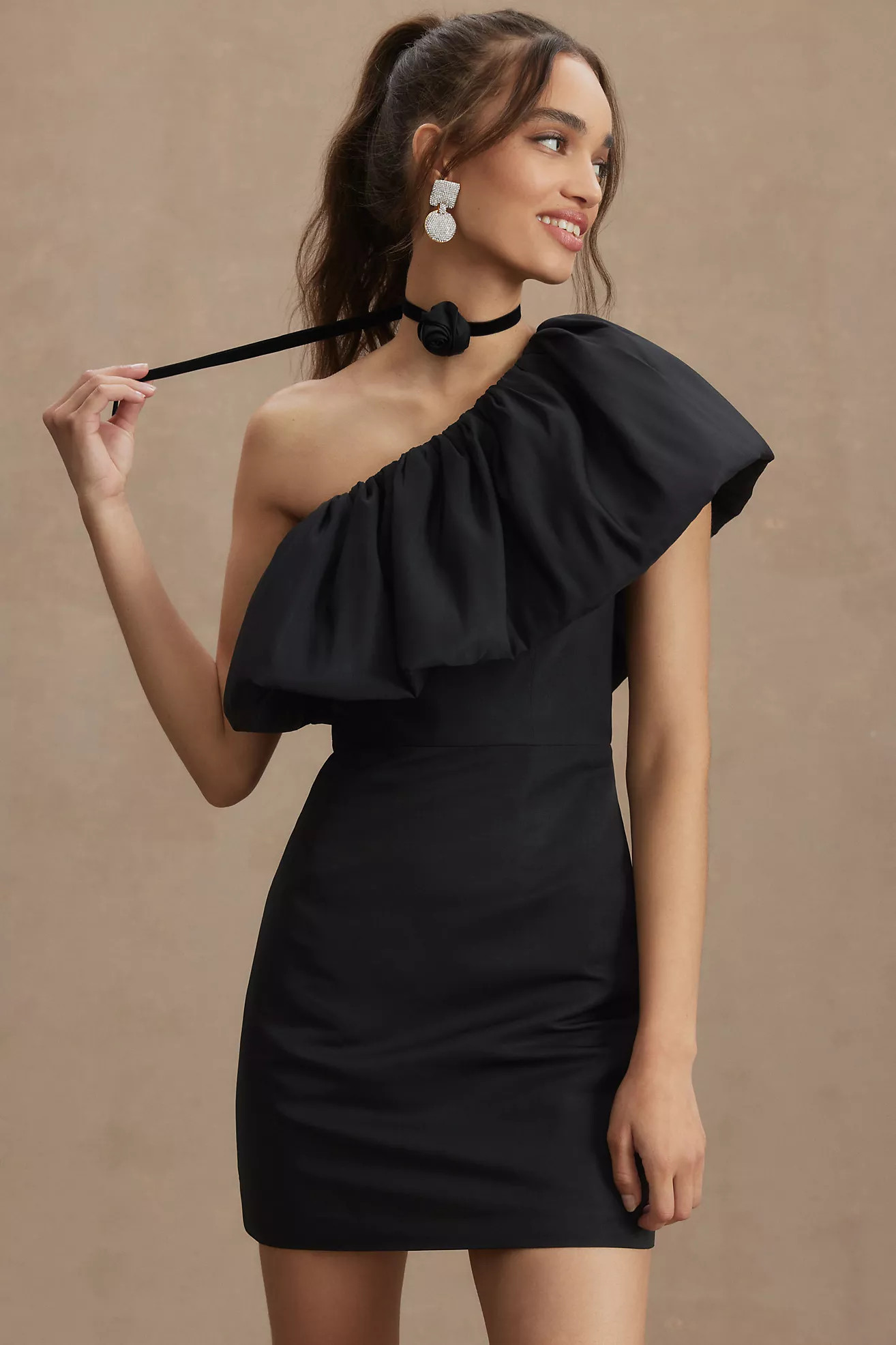 Sachin & Babi Garcelle Ruffled One-Shoulder Faille Mini Dress | Anthropologie (US)