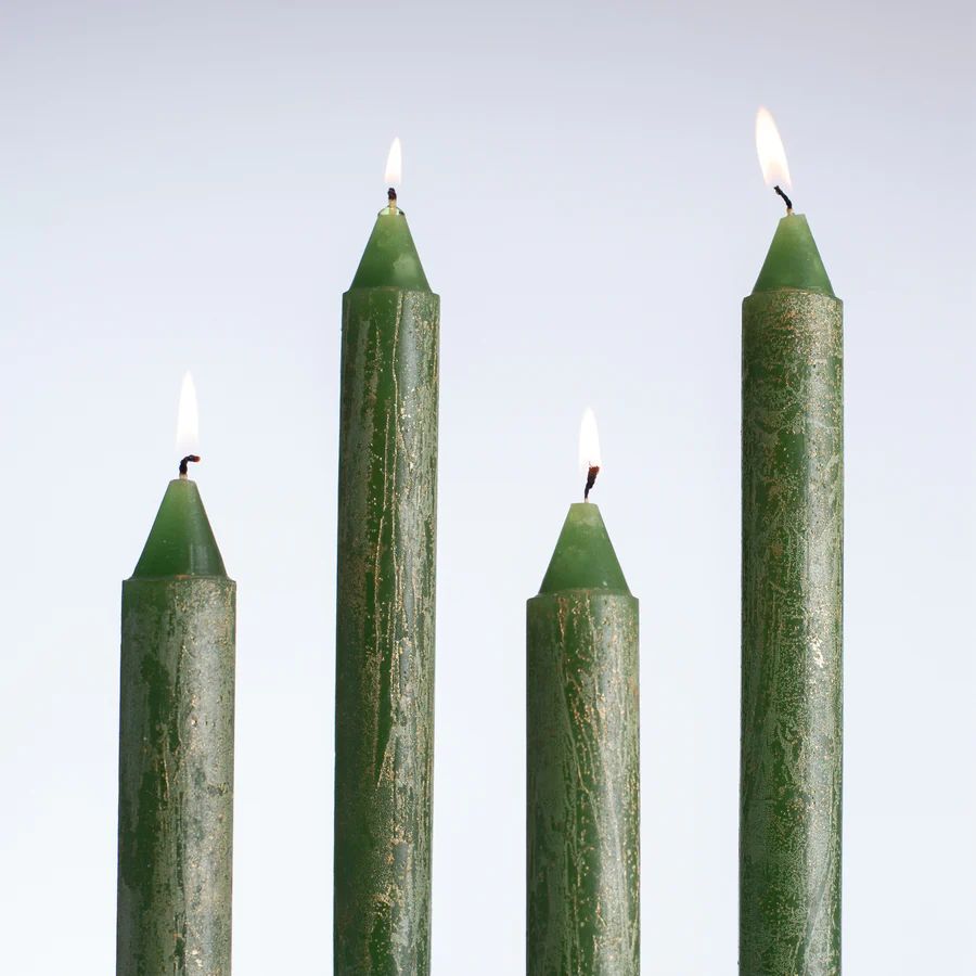 Vance Kitira Green Gold Metallic Fleck Ritz Timber Taper Holiday Candle Set of 4 | Darby Creek Trading