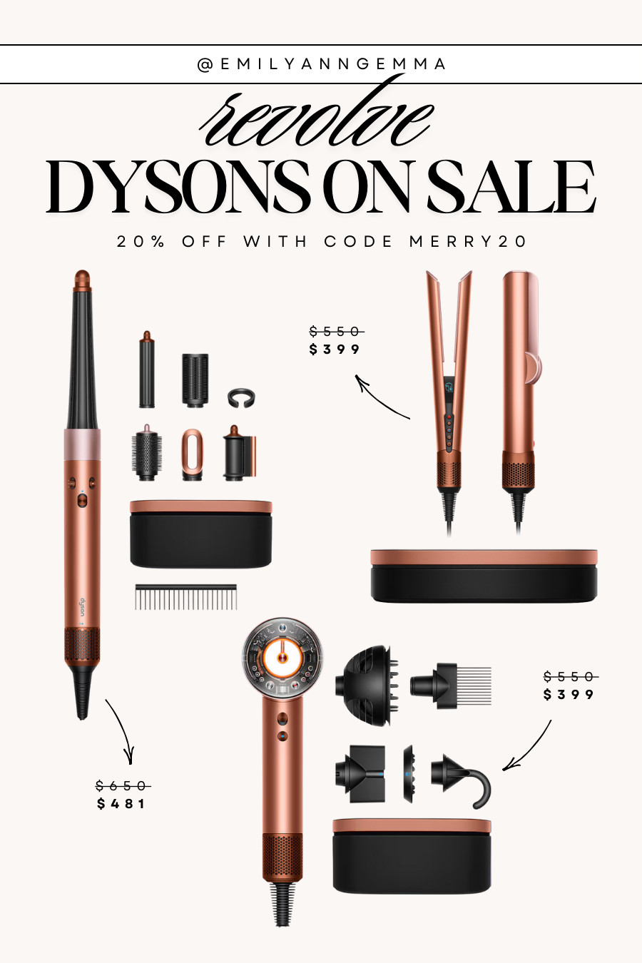My favorite part of Revolve's beauty sale is the price of these Dysons! Some as low as $399. Now's the time to buy for holiday gifting! Get them for 20% off with code MERRY20. 

 #LTKHoliday #LTKSaleAlert #LTKBeauty