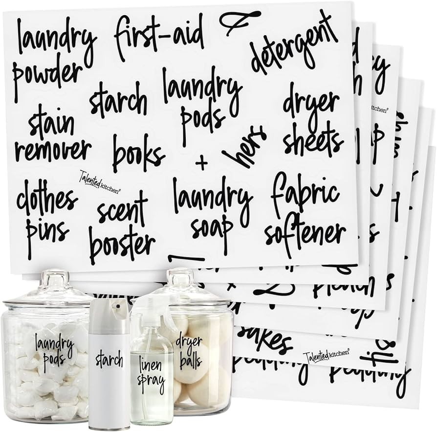 Talented Kitchen 141 Laundry Room Labels for Jars and Containers, Preprinted Black Script Sticker... | Amazon (US)