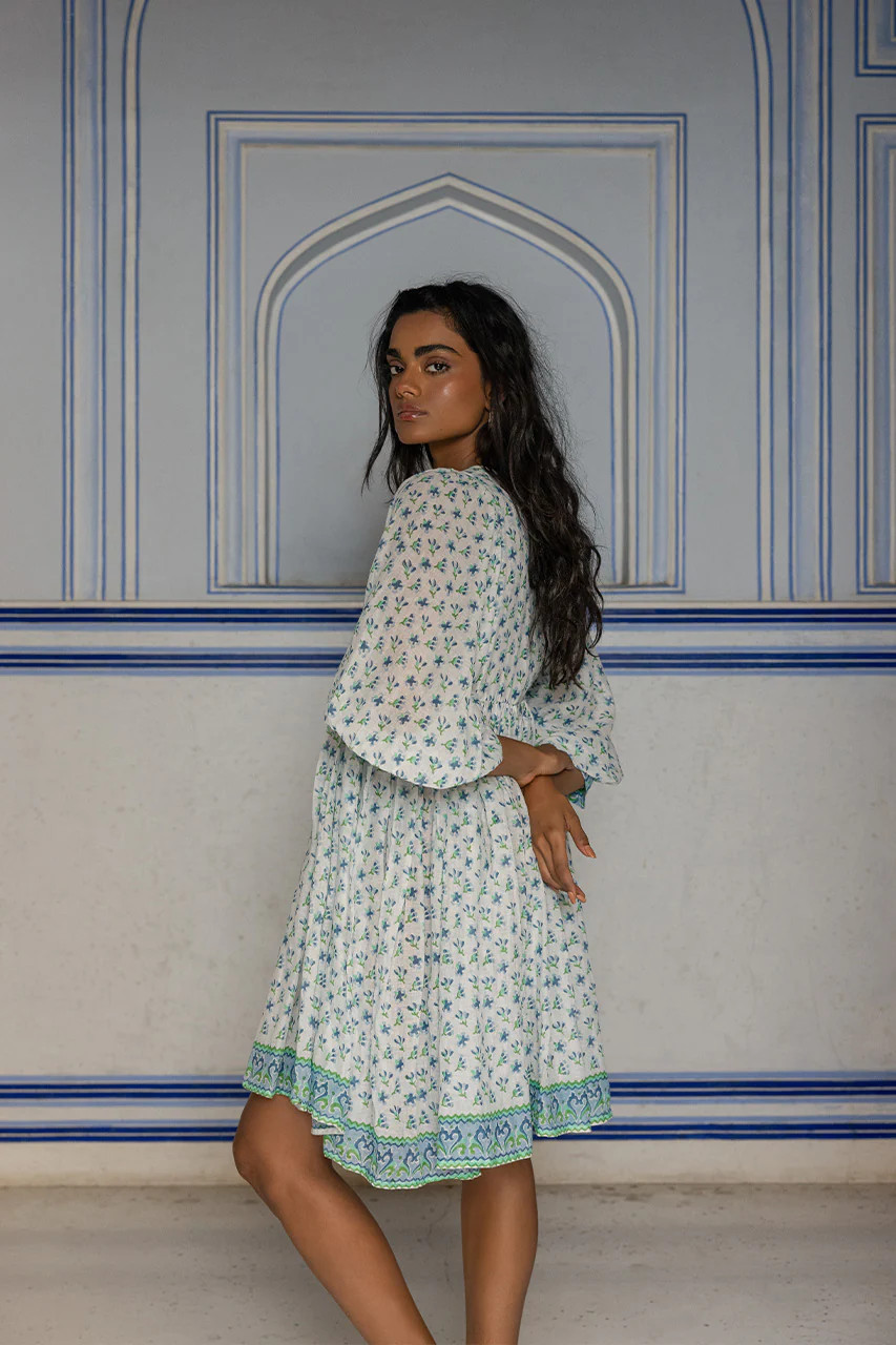 Kyra Mini Dress ~ Azure | Artisan Made, Thoughtfully Worn | Daughters of India