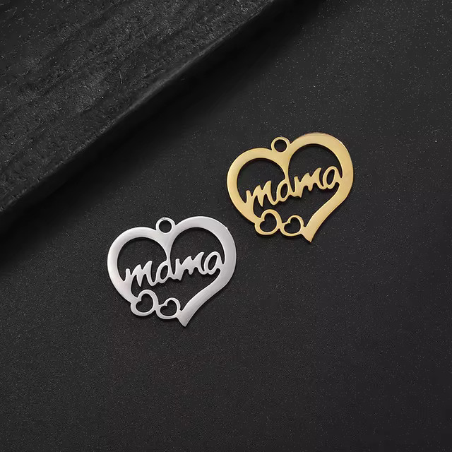 5Pcs/lot Stainless Steel Charms Dainty Hollow Heart Mama Pendent Fashion Necklace DIY Handmade Mo... | AliExpress (US)