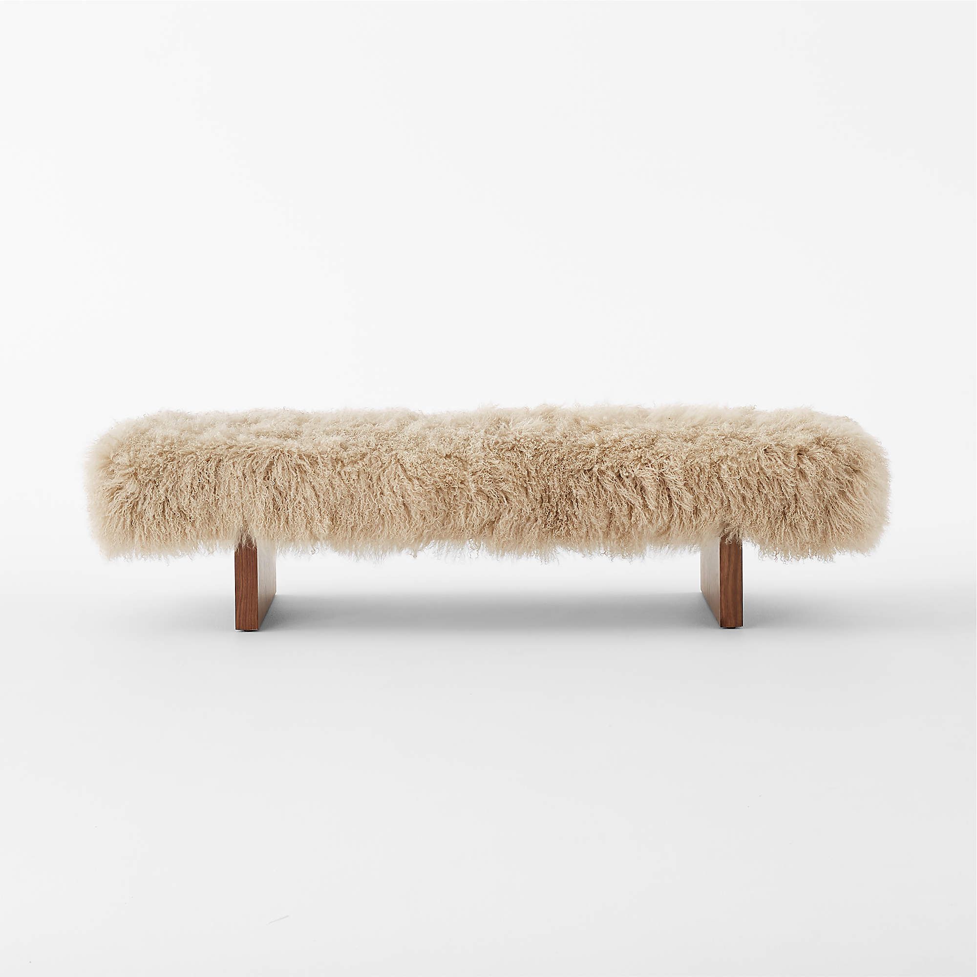 Socca 67'' Taupe Sheepskin Upholstered Bench + Reviews | CB2 | CB2