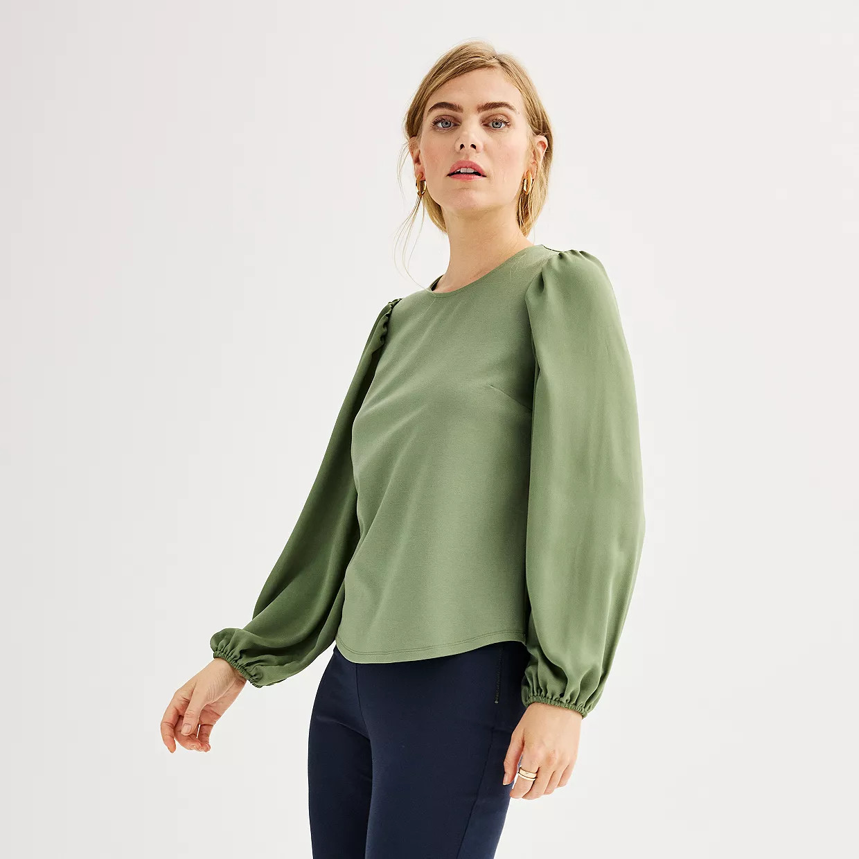 Women's Nine West Puff-Sleeve Mixed Media Top | Kohl's
