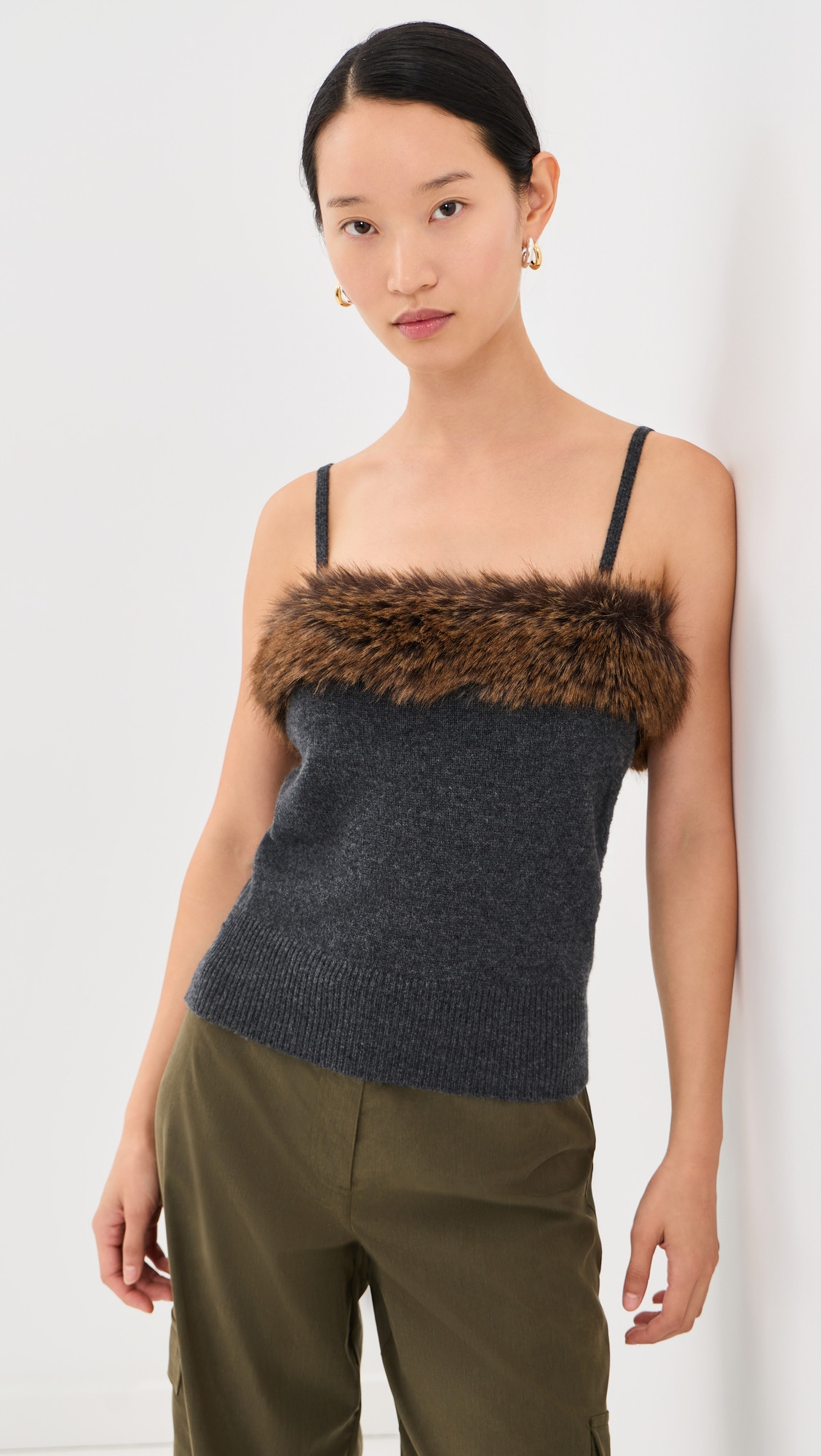 Marc Jacobs Faux Fur Lined Tank Top Charcoal XL | Shopbop