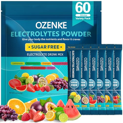 OZENKE Electrolytes Powder Packets, 60 Sticks Hydration Packets Sugar Free, Electrolyte Drink Mix Travel Electrolyte Packets for Rapid Hydration, 6 Flavors | Amazon (US)