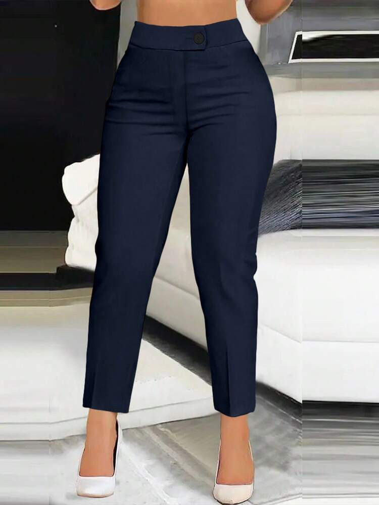 Women Plain High Waisted Button Zipper Casual Trousers | SHEIN