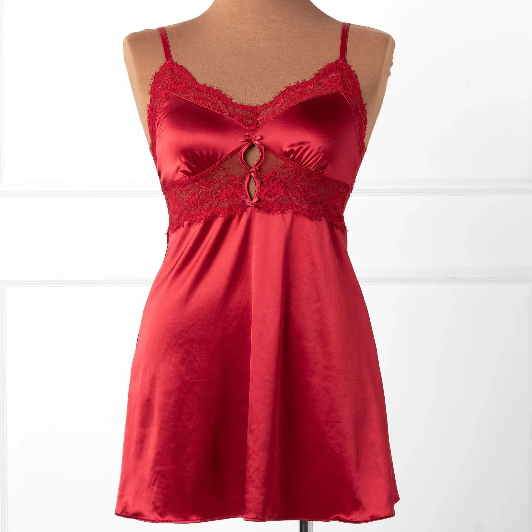 Satin & Eyelash Lace Slip - Red | Mentionables