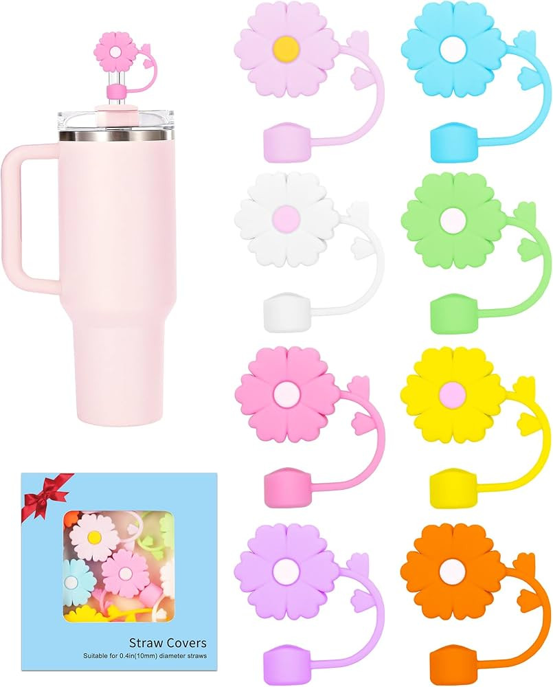 8 Pack Silicone Flower Straw Covers Cap Compatible with Stanley Cup 30 40 oz, Cute Tumbler Straw ... | Amazon (US)
