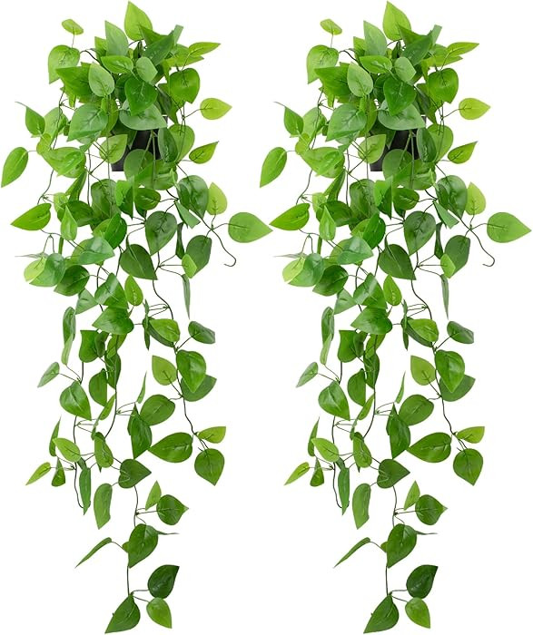 LOYWREE 2 Pack Small Artificial Hanging Plants with Faux Ivy Vine and Hanging Pothos 39Inch Fake ... | Amazon (US)