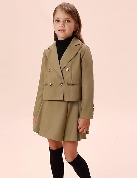 Girls Fall School Uniforms Blazers Long Sleeve Lapel Jacket Suit Size 5-12Years | Amazon (US)