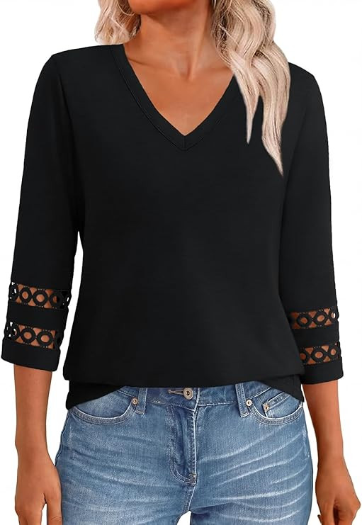 3/4 Length Sleeve Womens Tops Dressy Casual Blouses for Women 2026 Trendy V Neck T Shirts Summer ... | Amazon (US)