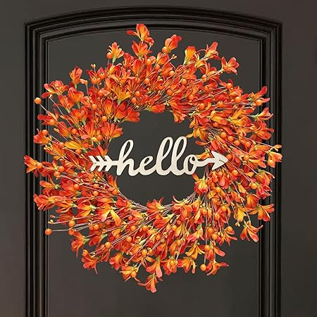 Fall Wreaths for Front Door, TOKCARE 22 Inch Orange Forsythia Outdoor Door Wreath with Berries Au... | Amazon (US)