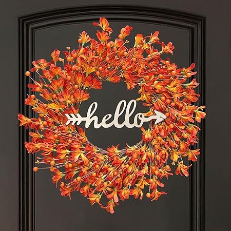 Fall Wreaths for Front Door, TOKCARE 22 Inch Orange Forsythia Outdoor Door Wreath with Berries Au... | Amazon (US)